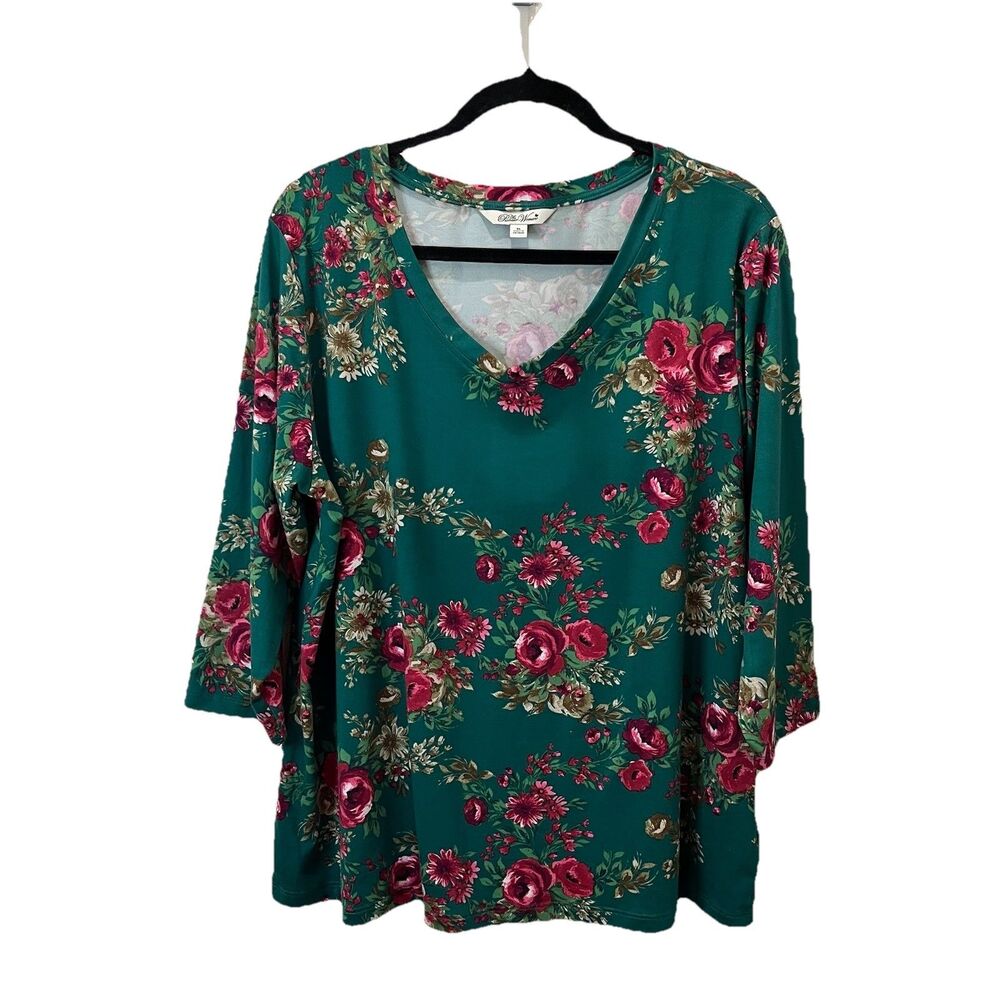 Pioneer Woman Green Floral 3/4 Sleeves Cottage Core Top Blouse Womens Size XL